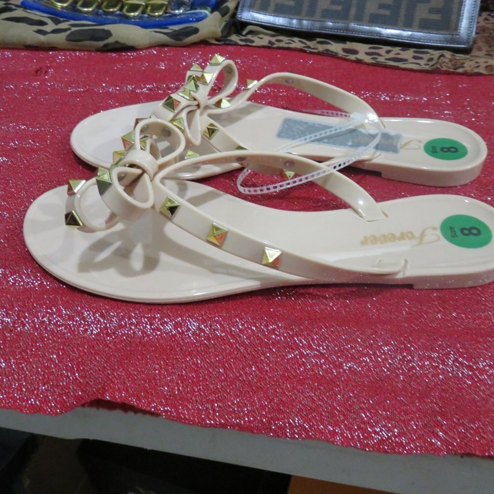 BOGO Forever Jelly Cream Sandals gold stud embellished sandals flats Various